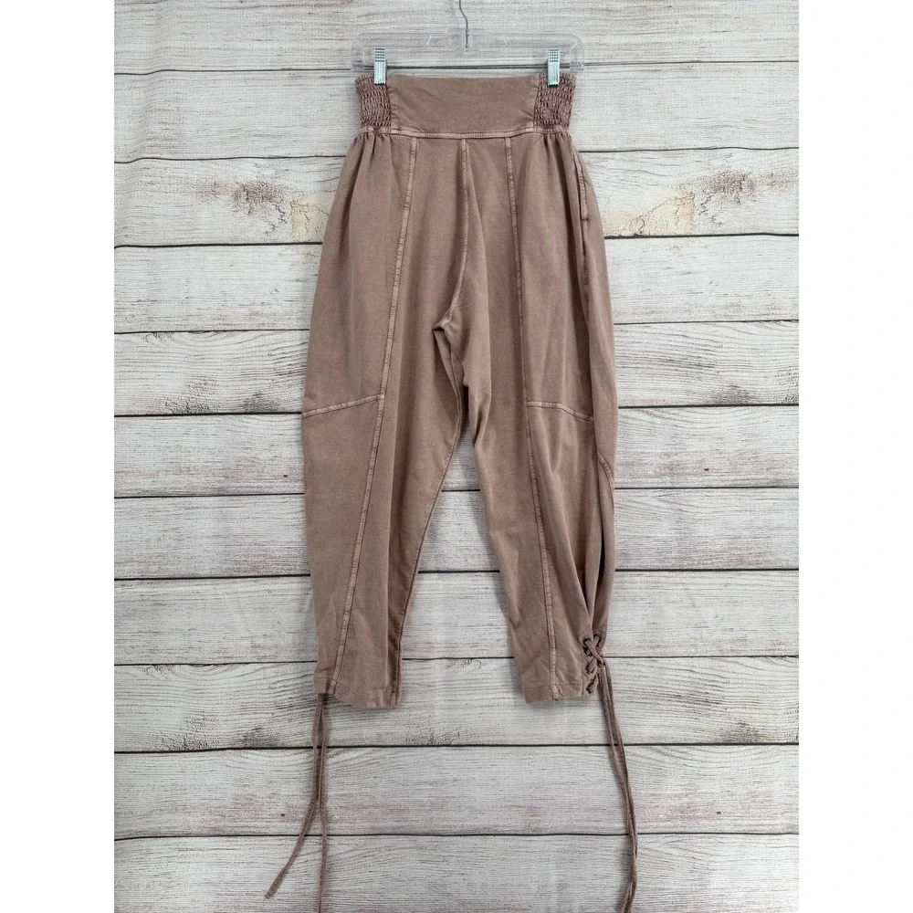 Free People FP One Adella Harem Pants Women 26 Mauve Smocked Lace Up Ankle